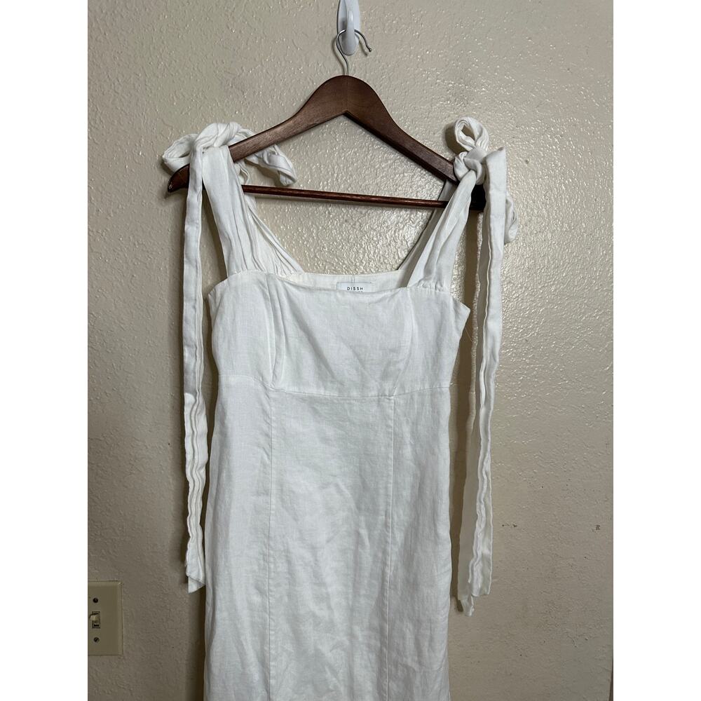 DISSH Aisle White Linen Bow Midi Dress size US6 Square Neck Tie Shoulder - Picture 4 of 13